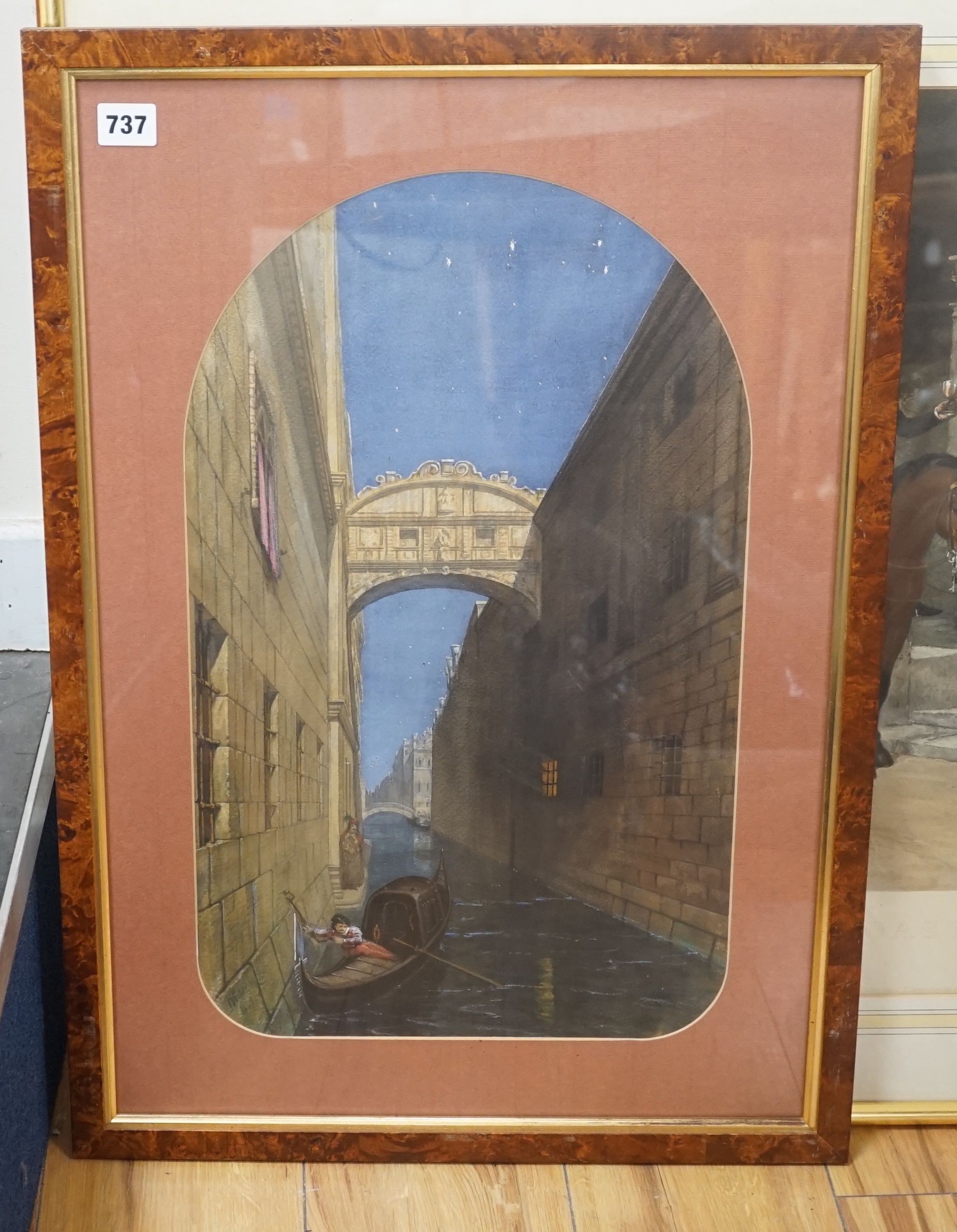 Charles Vacher (1818-1883) Venetian canal scene, Watercolour, signed and dated 1847, in an arched mount, 52 cm X 31 cm